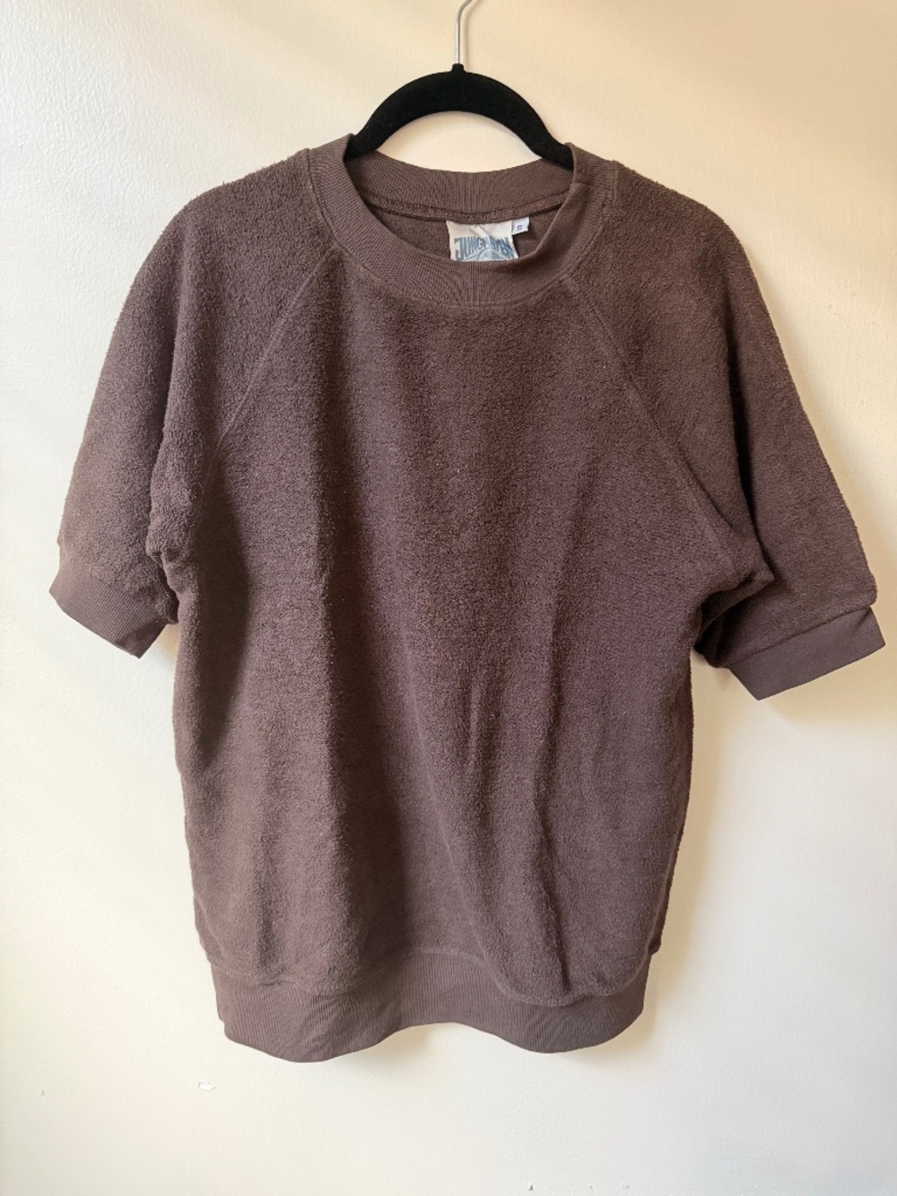 Jungmaven Short-Sleeve Raglan Sherpa Sweatshirt Unisex Size S Brown